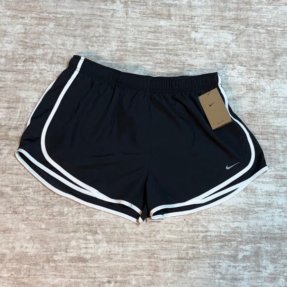 Nike Women’s XL Black White Stripe Dri Fit Running Shorts Lined Athletic New - Picture 1 of 8